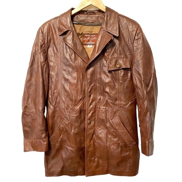 Vintage Brown Leather Jacket Cabretta Angel Skin Grais Mens 38R Small - Medium